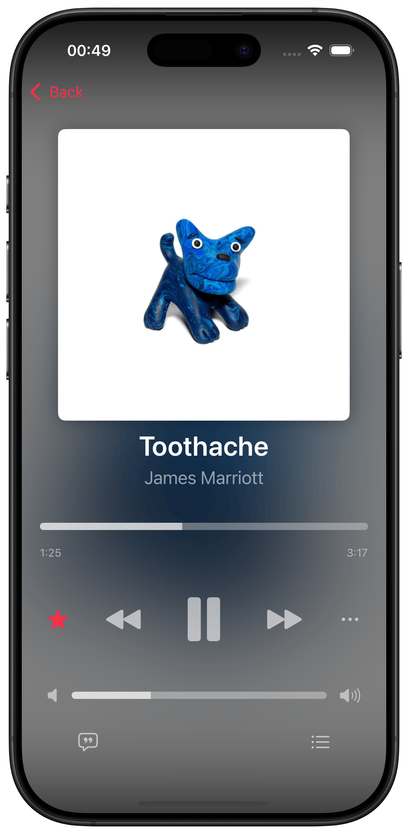 Cider Remote on iPhone, showing the now-playing screen